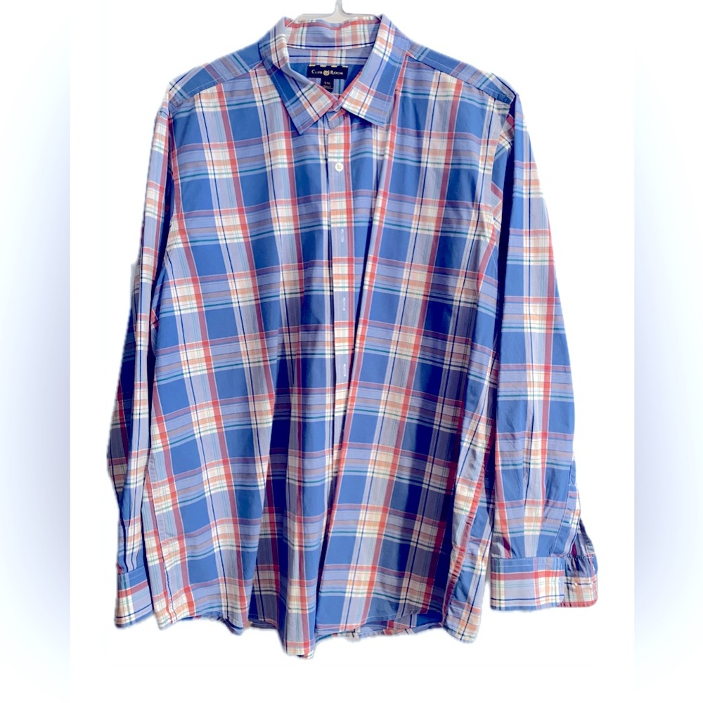 Men’s Button Down Dress Shirt, Blue/Orange/Green/White. Like new!